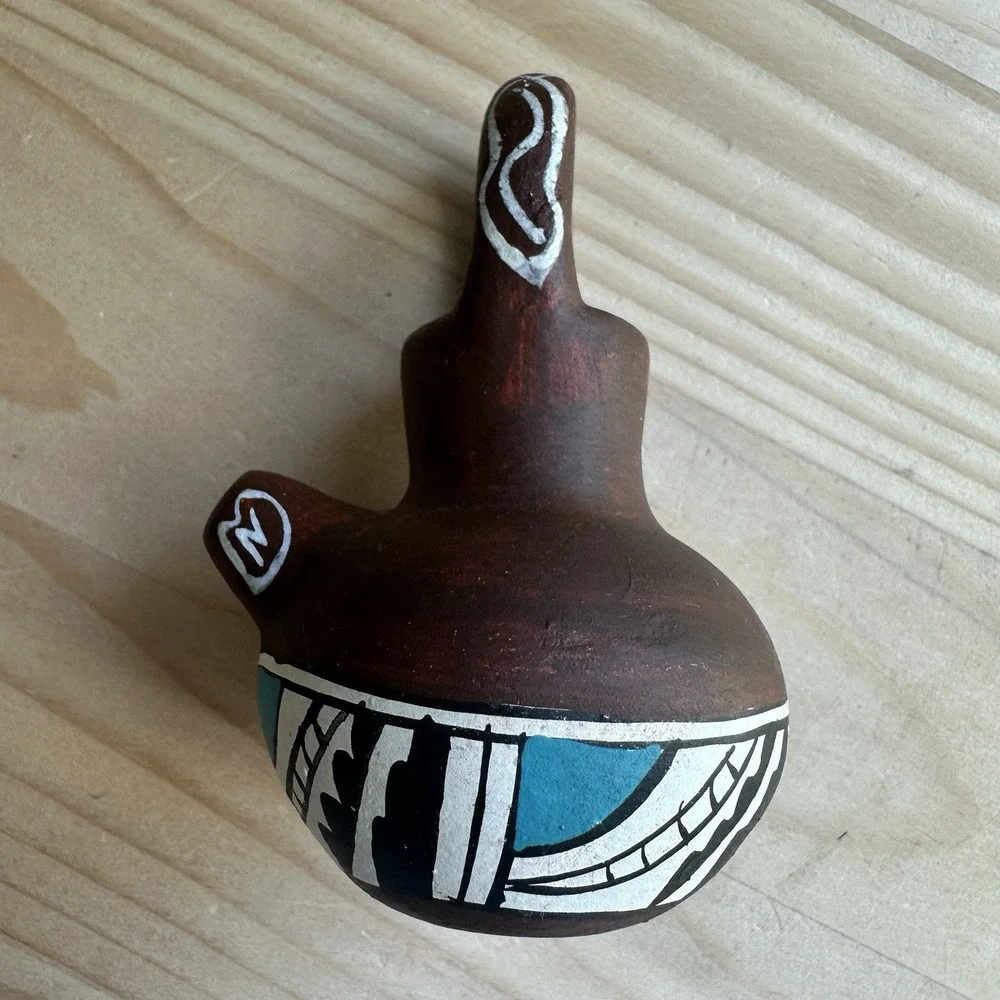 VTG Native American Pottery Mini 3.25 Inch Wedding Vase Geometric Artist Signed‎